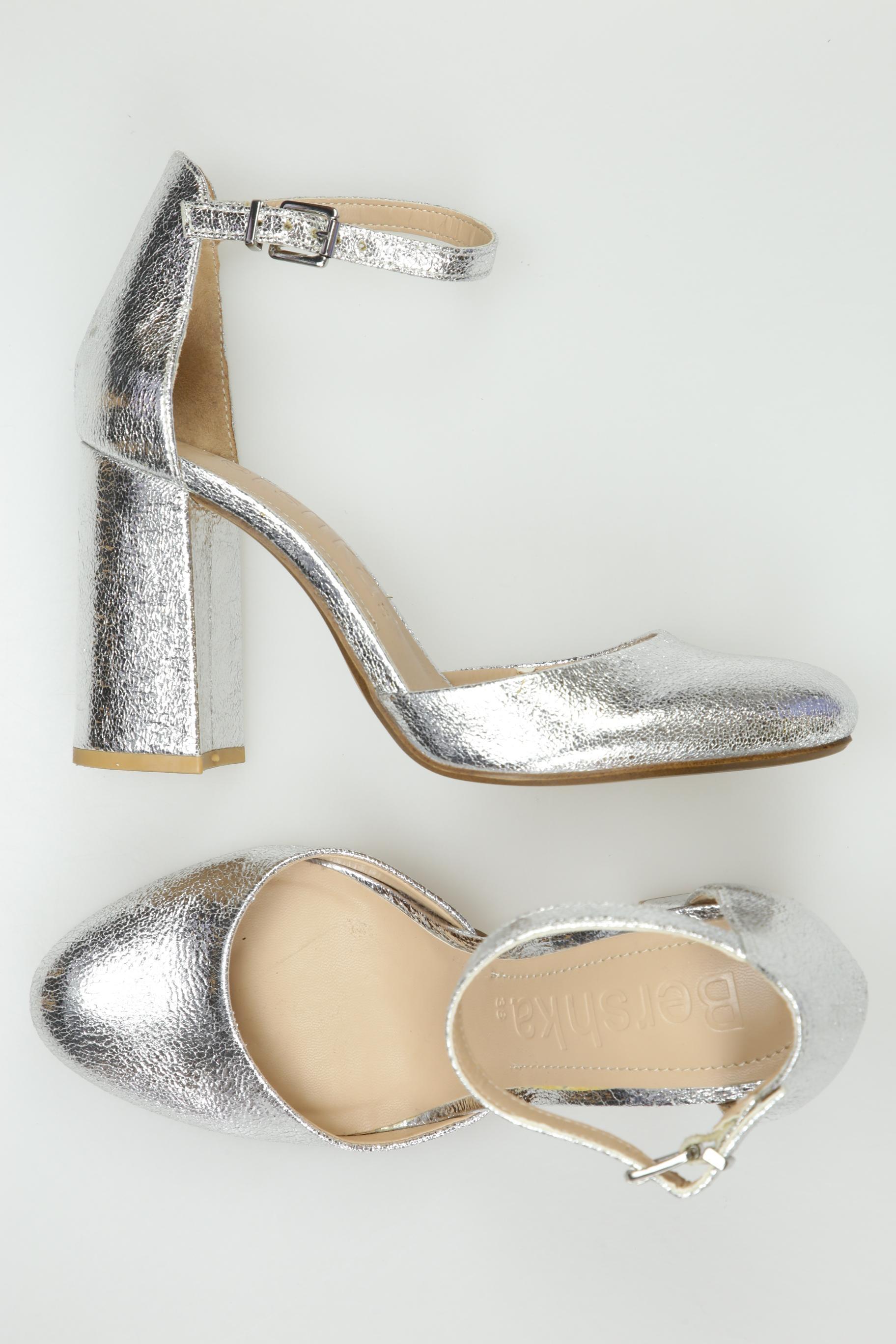 

bershka Damen Sandale, silber, Gr. 38