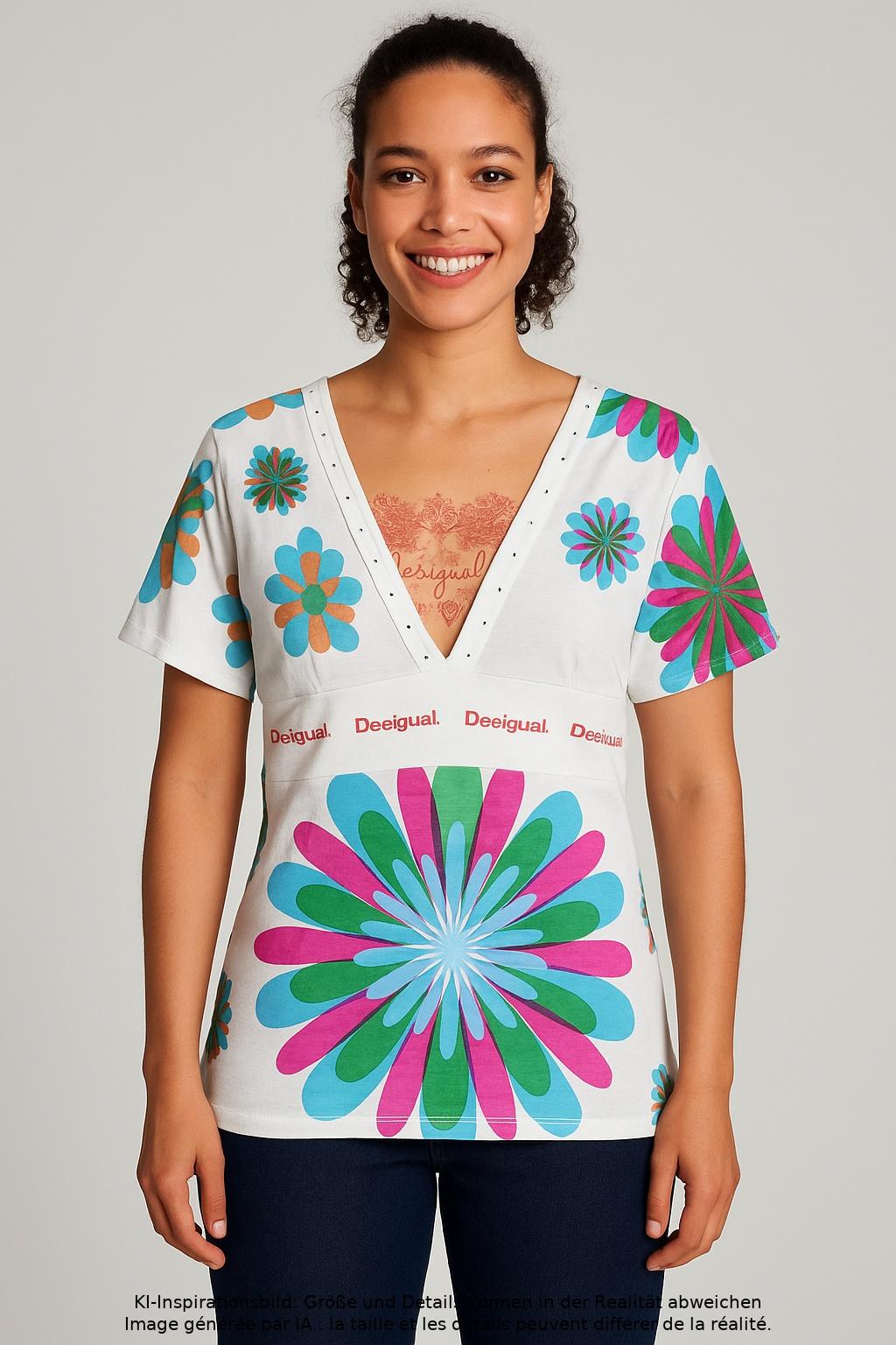 

Desigual Damen T-Shirt, mehrfarbig, Gr. 42