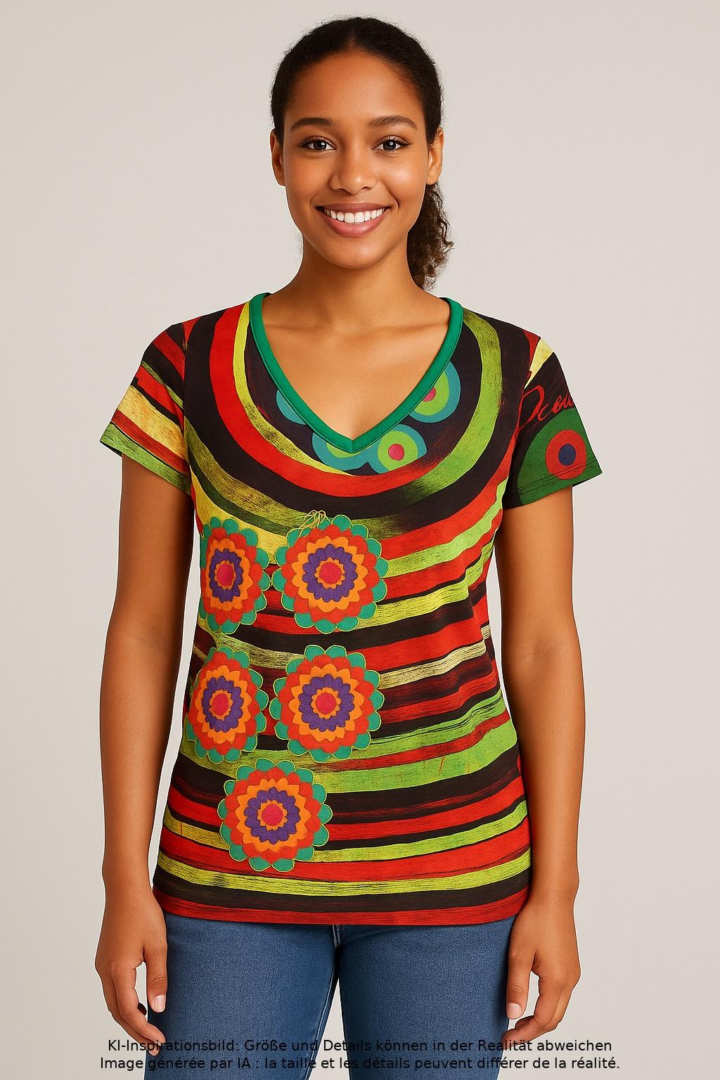 

Desigual Damen T-Shirt, mehrfarbig, Gr. 44