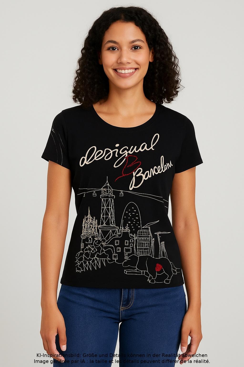 

Desigual Damen T-Shirt, schwarz, Gr. 42