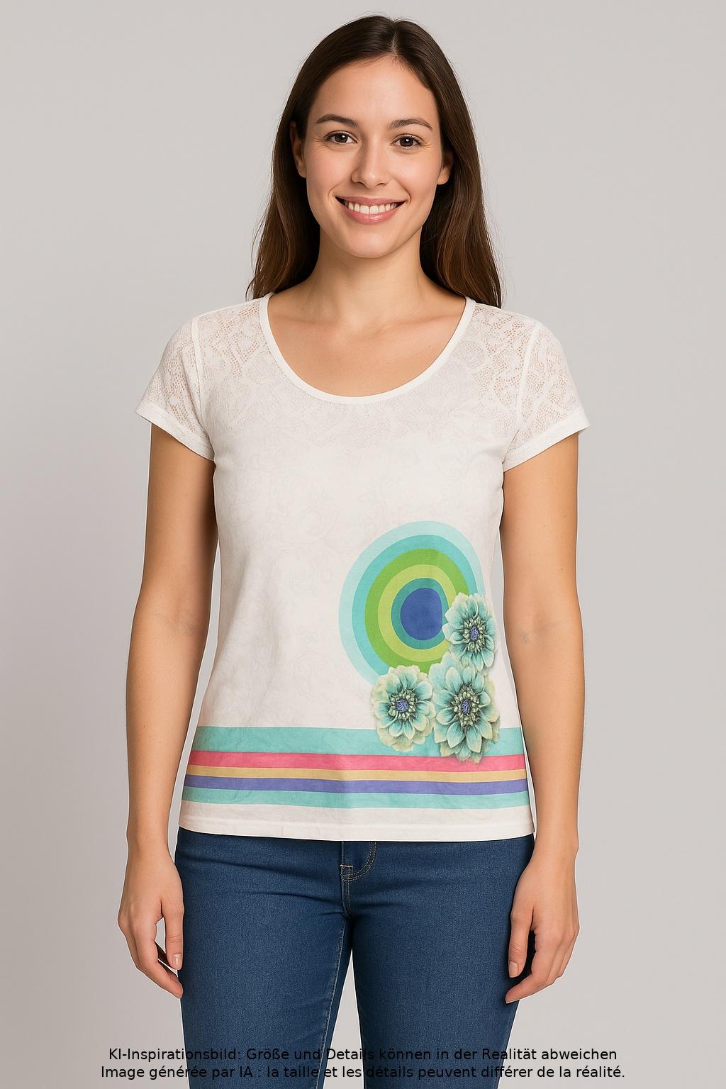 

Desigual Damen T-Shirt, cremeweiß, Gr. 36