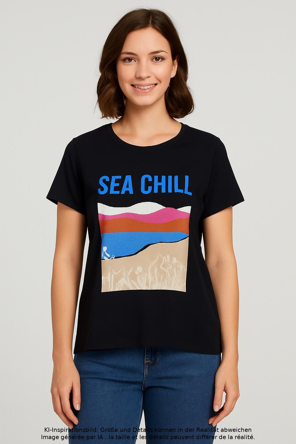 

edc by Esprit Damen T-Shirt, marineblau, Gr. 42