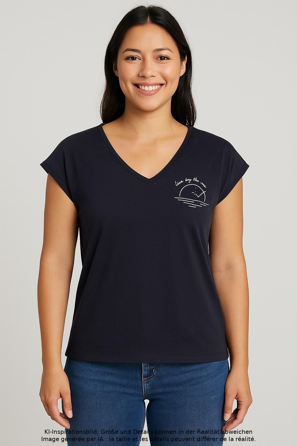 

edc by Esprit Damen T-Shirt, marineblau, Gr. 34