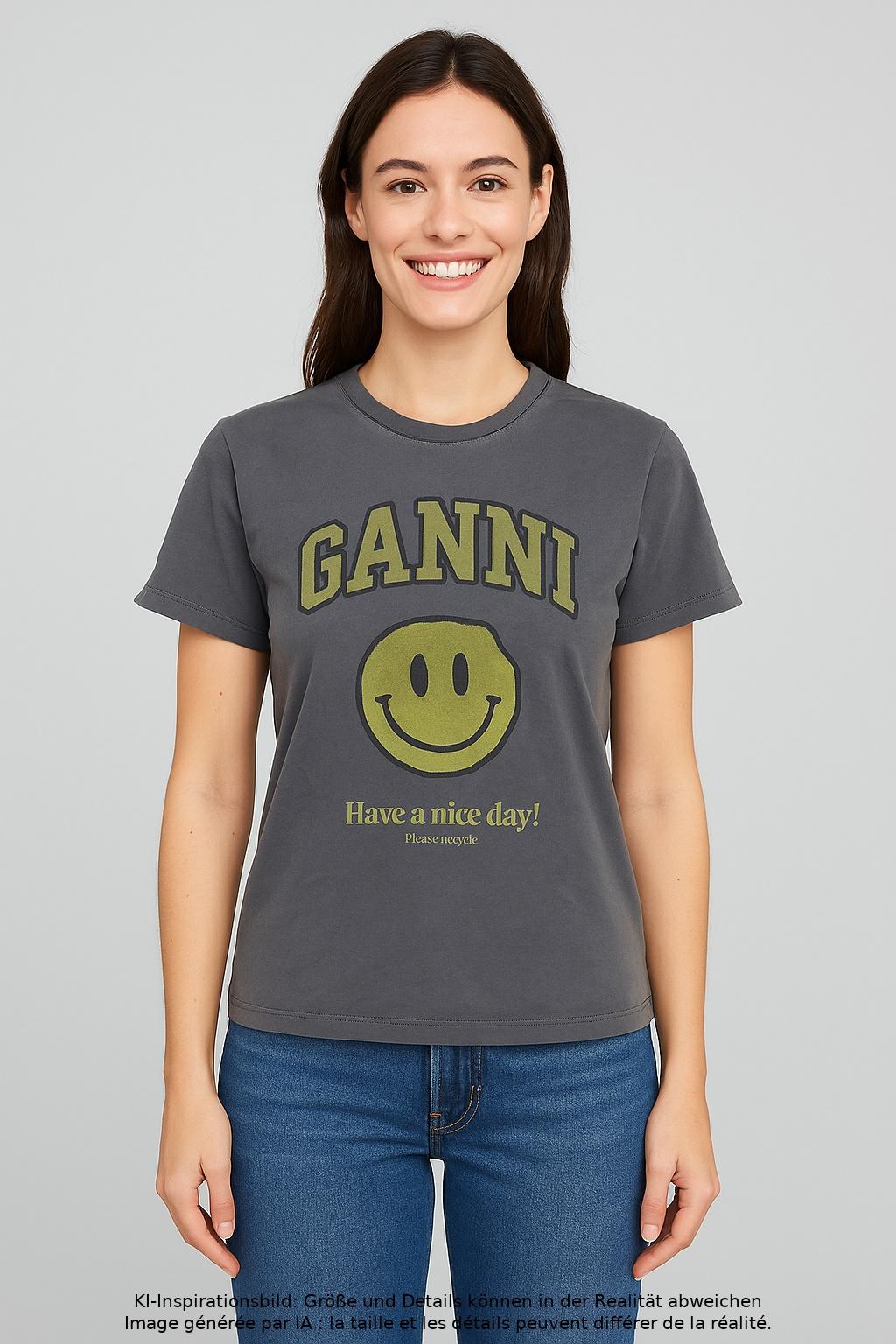

Ganni Damen T-Shirt, grau, Gr. 34