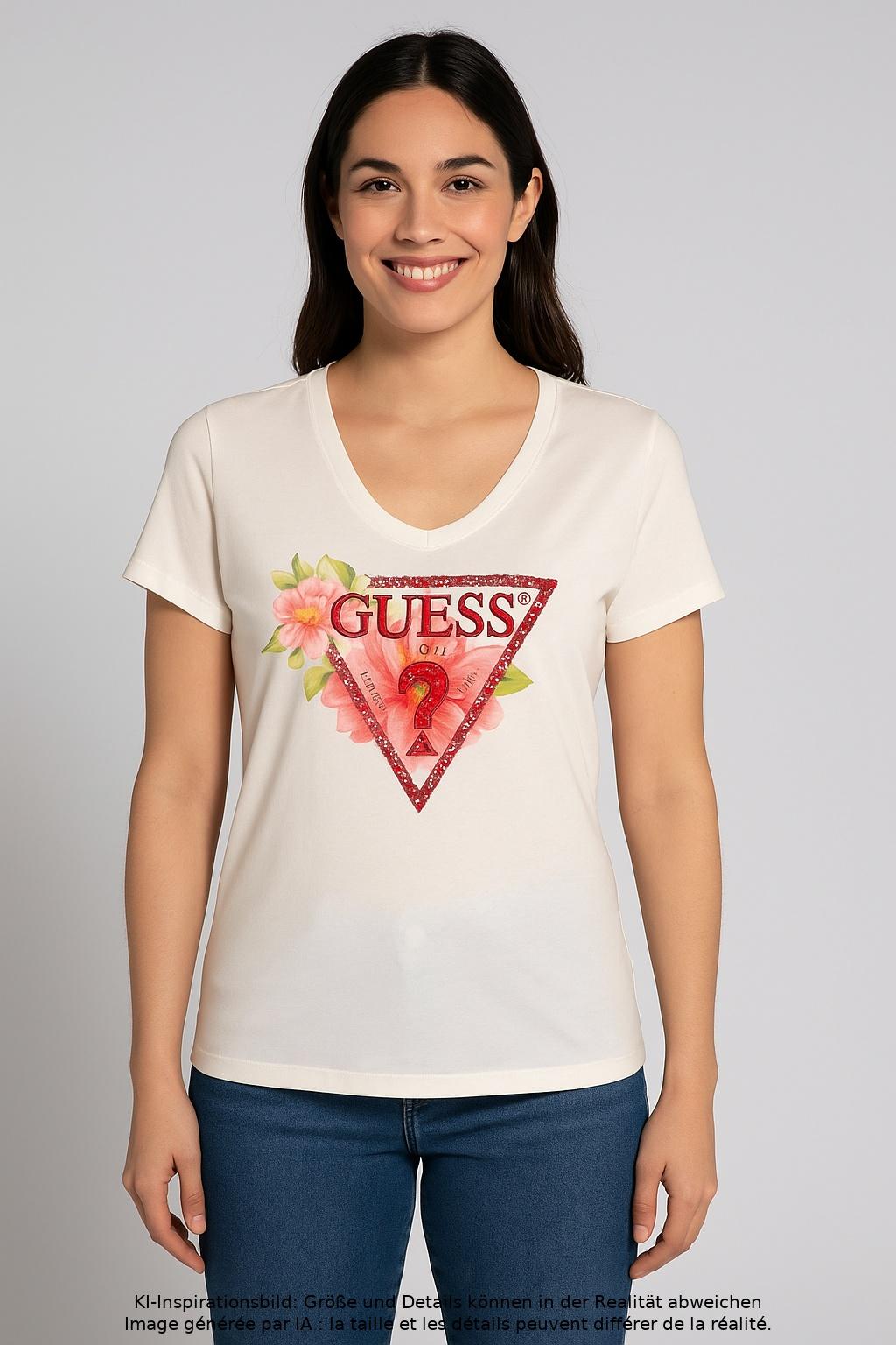 

Guess Damen T-Shirt, cremeweiß, Gr. 42