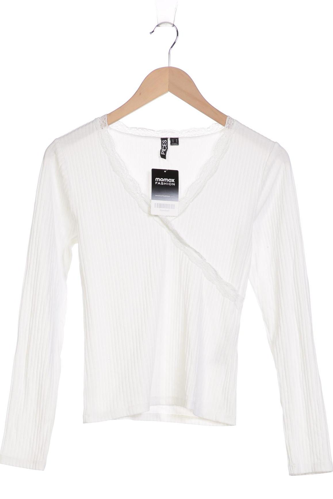 

pieces Damen Langarmshirt, weiß, Gr. 38
