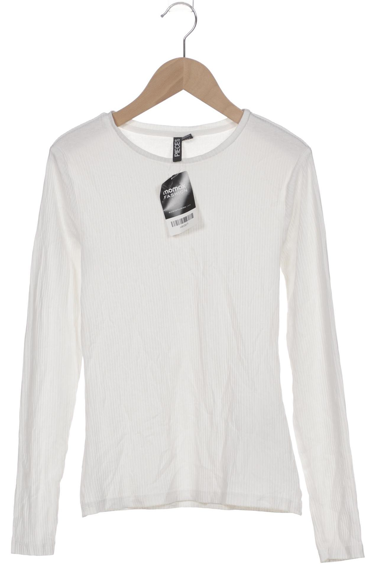 

pieces Damen Langarmshirt, weiß, Gr. 36