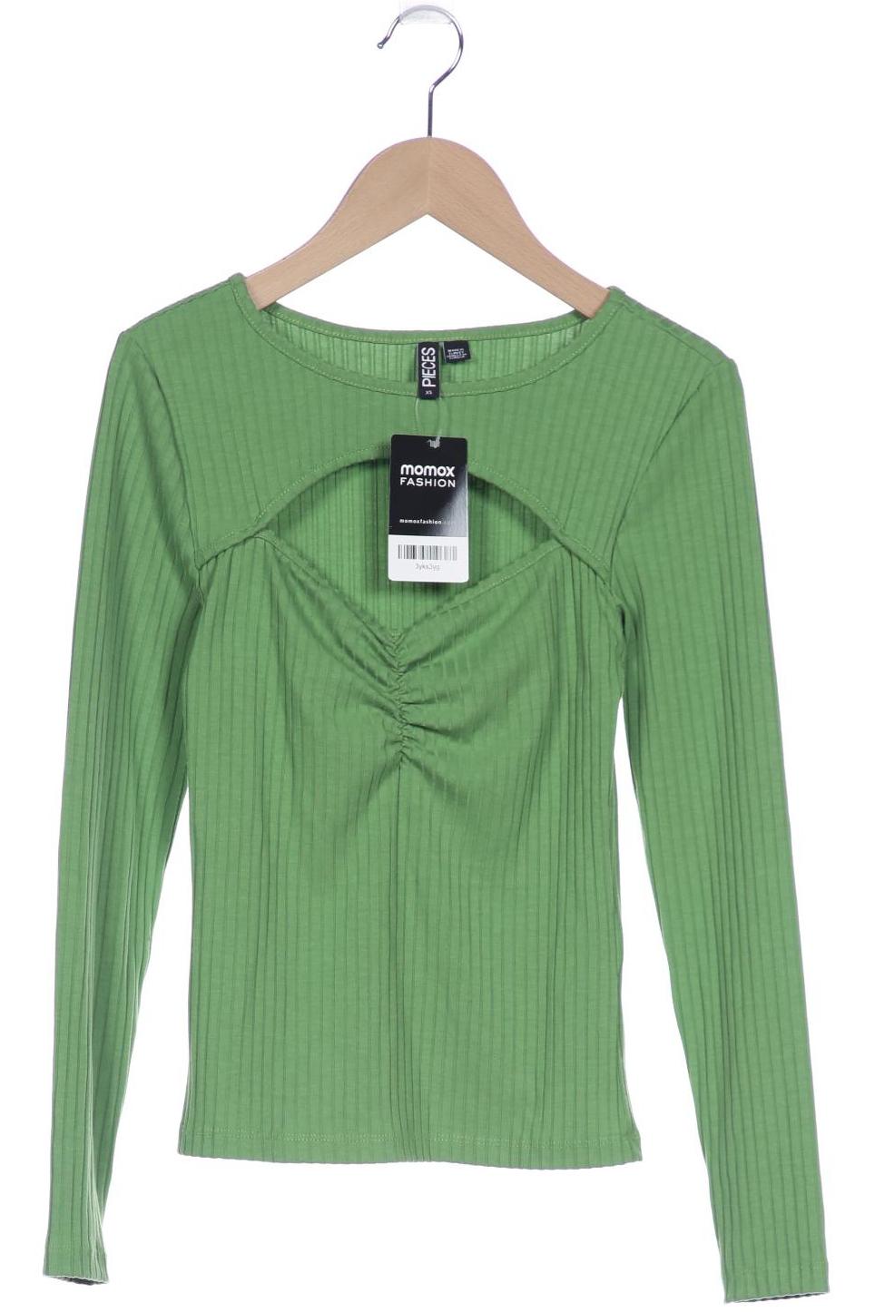 

pieces Damen Langarmshirt, grün, Gr. 34