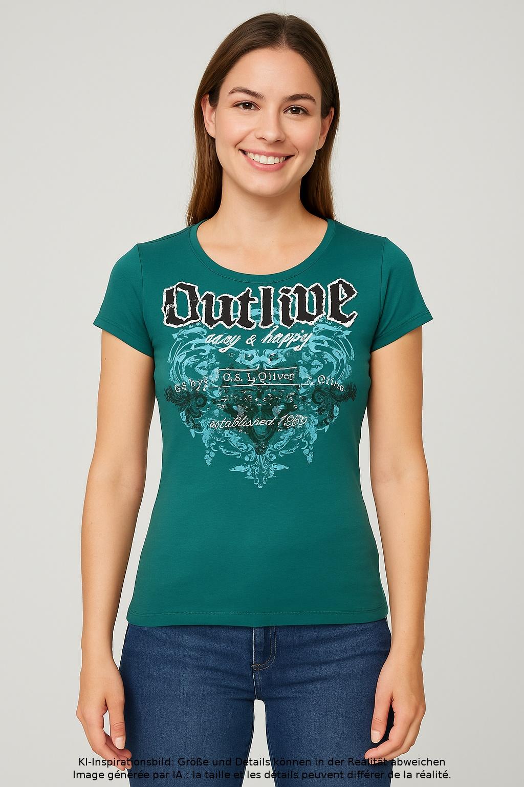 

QS by s.Oliver Damen T-Shirt, grün, Gr. 36