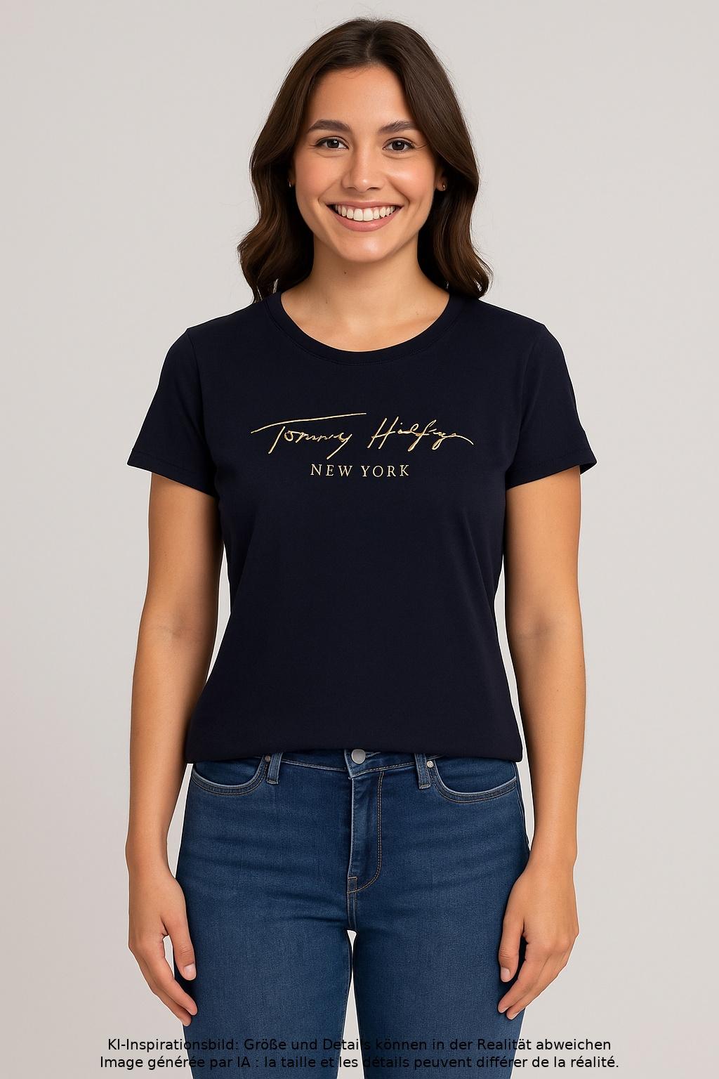 

Tommy Hilfiger Damen T-Shirt, marineblau, Gr. 38